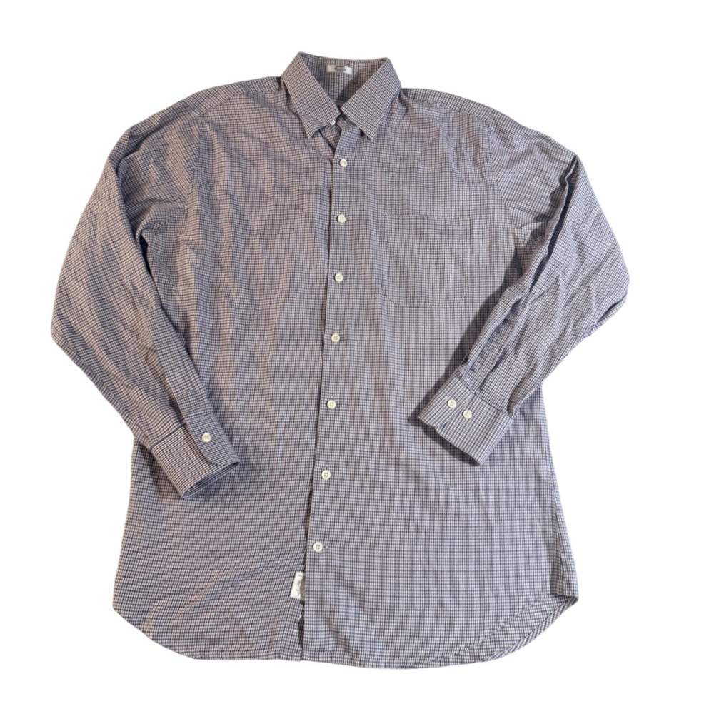 Peter Millar Mens Medium Blue Brown Houndstooth Cotton Button Down Shirt LS